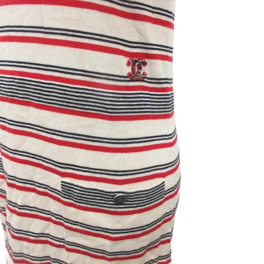 Chanel CC Logo Dress Calf Long Short Sleeve Border Button Embroidery Cashmere — view 5