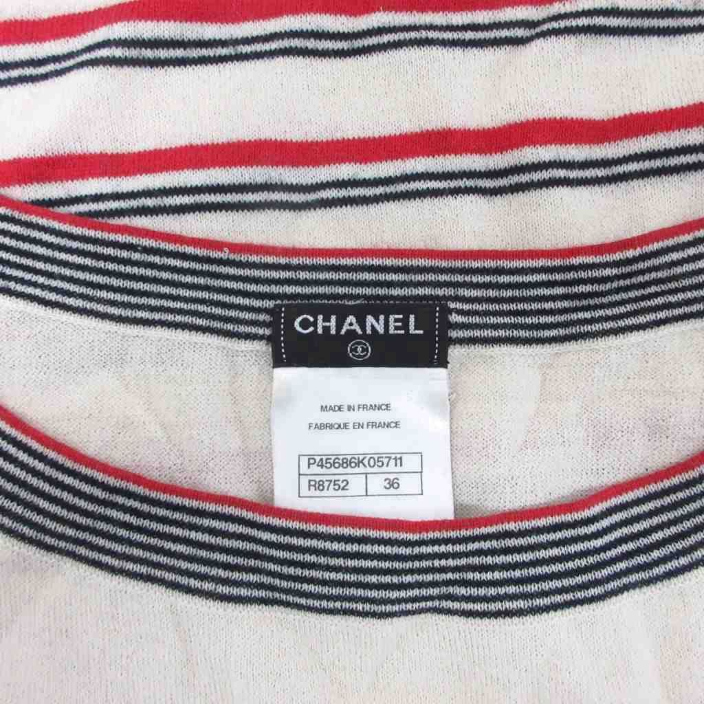 Chanel CC Logo Dress Calf Long Short Sleeve Border Button Embroidery Cashmere — view 6