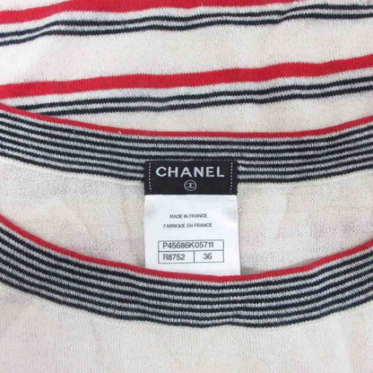 Chanel CC Logo Dress Calf Long Short Sleeve Border Button Embroidery Cashmere — view 6