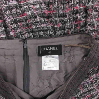 Chanel CC Logo Tweed Skirt Knee Length Silk 100% 36 Black Pink — view 7