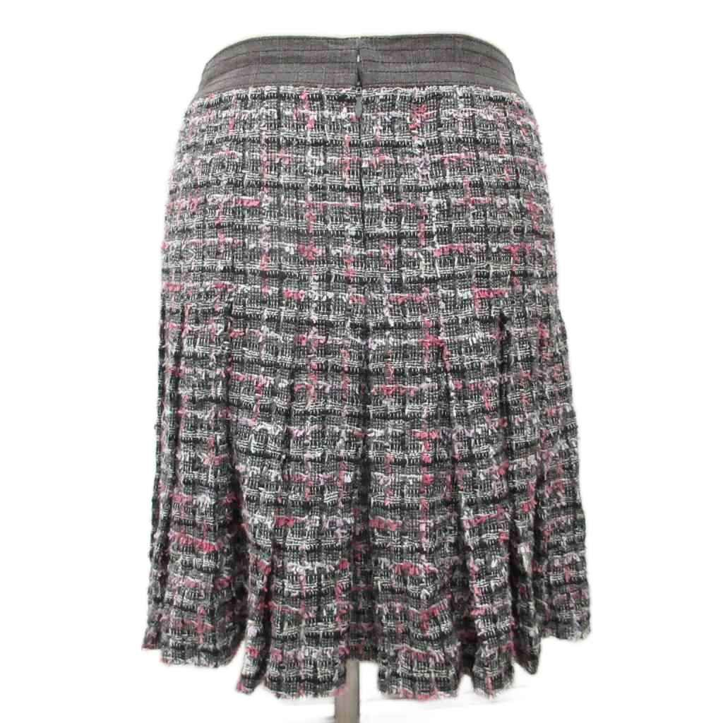 Chanel CC Logo Tweed Skirt Knee Length Silk 100% 36 Black Pink — view 2