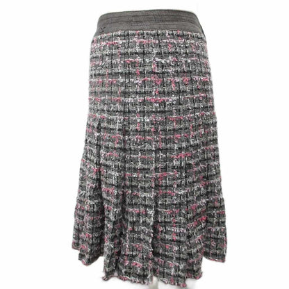 Chanel CC Logo Tweed Skirt Knee Length Silk 100% 36 Black Pink — view 3