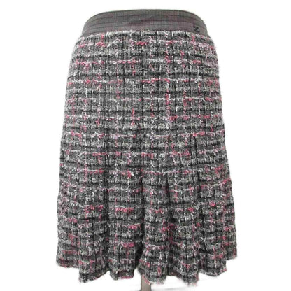 Chanel CC Logo Tweed Skirt Knee Length Silk 100% 36 Black Pink