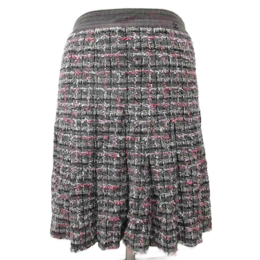 Chanel CC Logo Tweed Skirt Knee Length Silk 100% 36 Black Pink