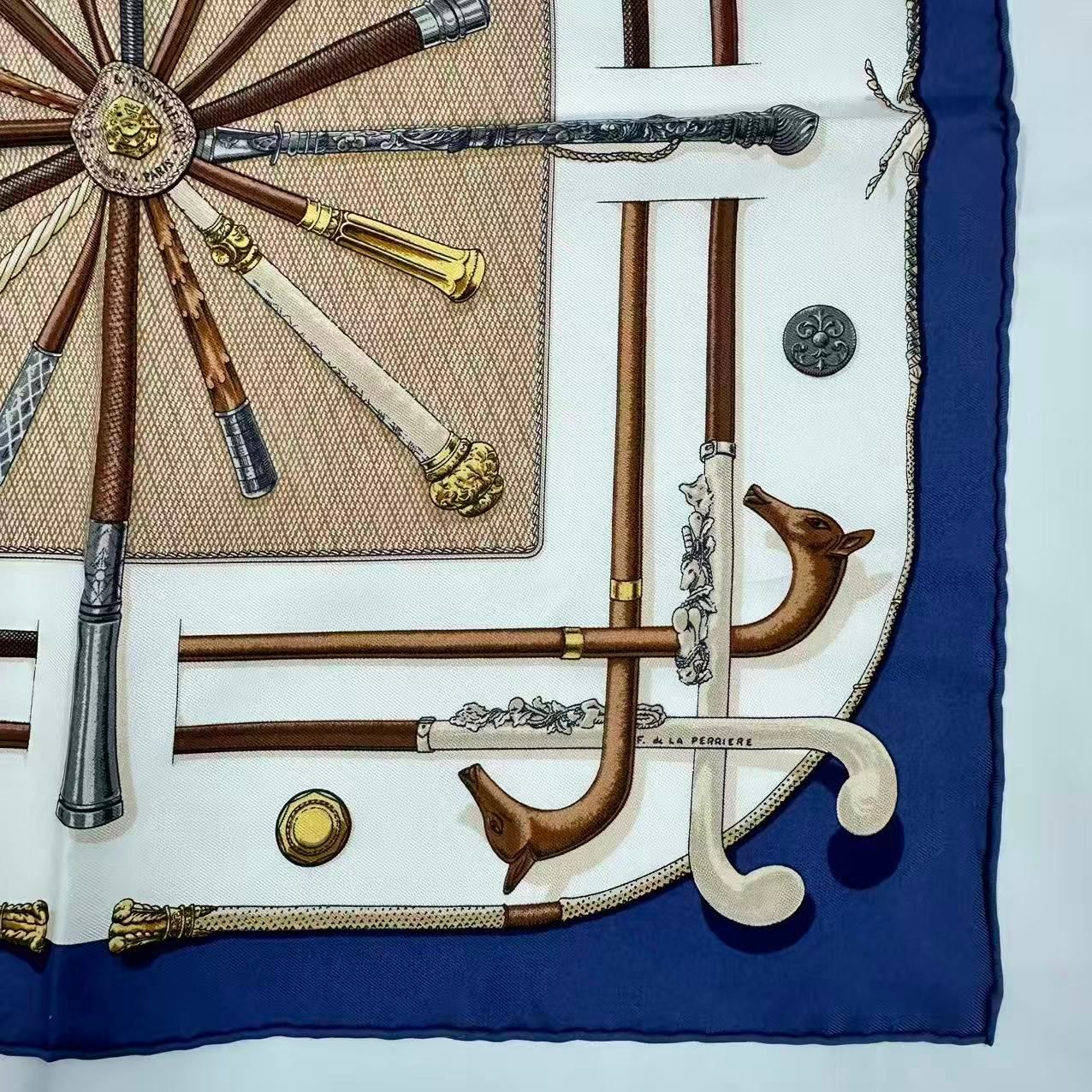 Hermes Silk Scarf Cannes&pommeaux Cane Pattern Navy — view 4