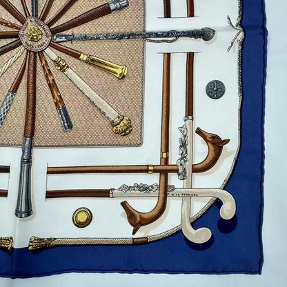 Hermes Silk Scarf Cannes&pommeaux Cane Pattern Navy — view 4