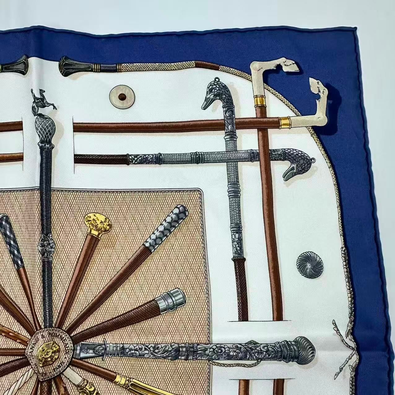Hermes Silk Scarf Cannes&pommeaux Cane Pattern Navy — view 3