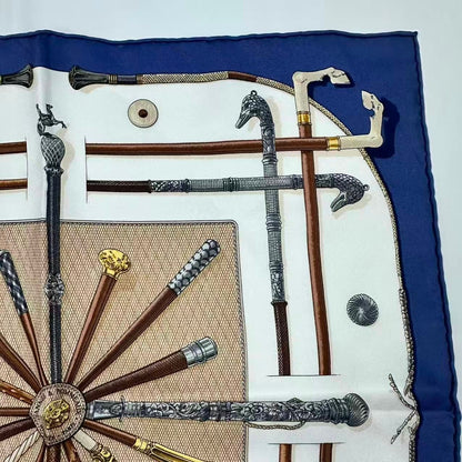 Hermes Silk Scarf Cannes&pommeaux Cane Pattern Navy — view 3