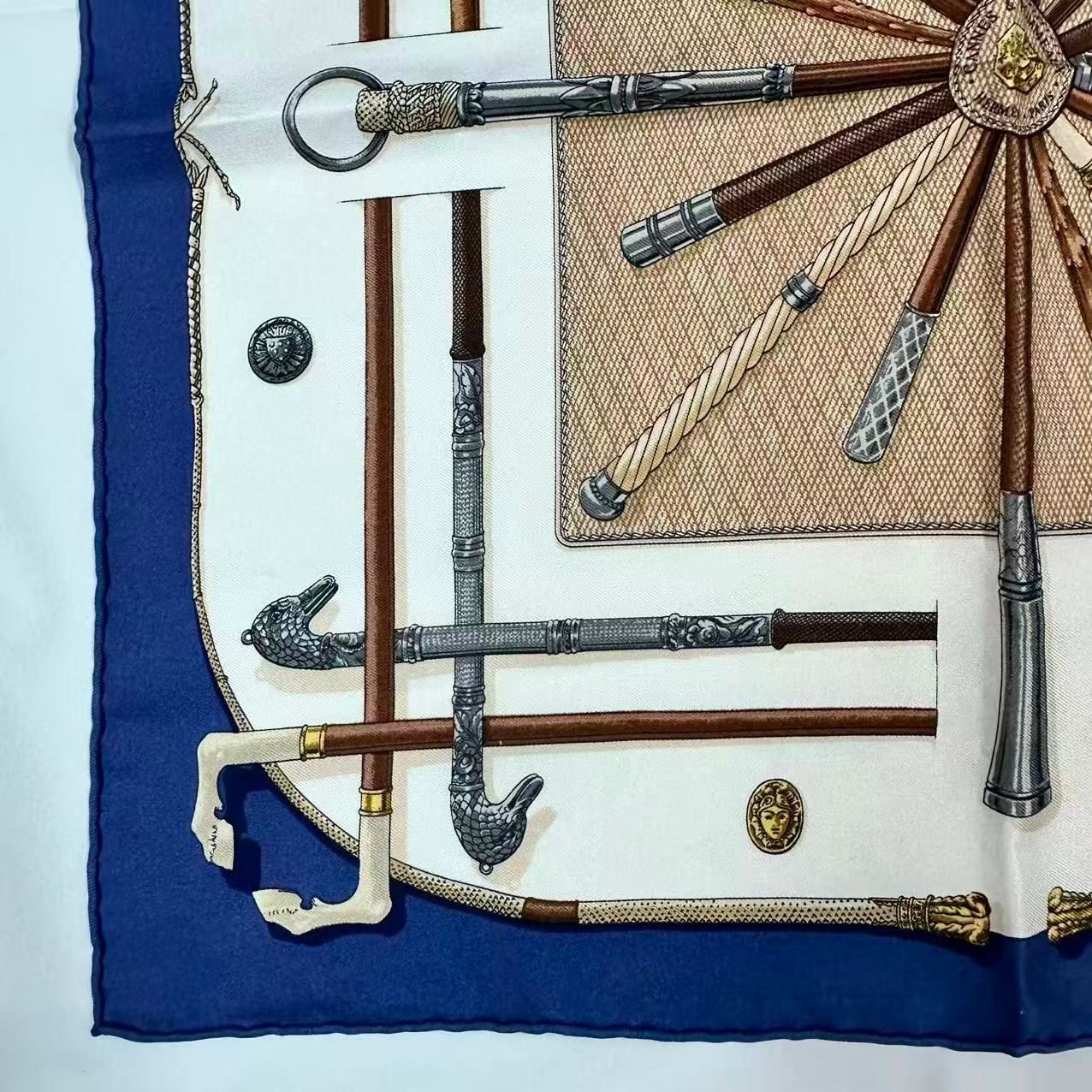 Hermes Silk Scarf Cannes&pommeaux Cane Pattern Navy — view 5