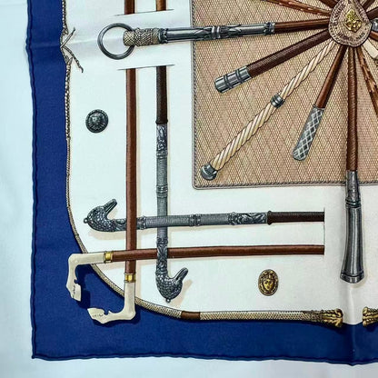 Hermes Silk Scarf Cannes&pommeaux Cane Pattern Navy — view 5