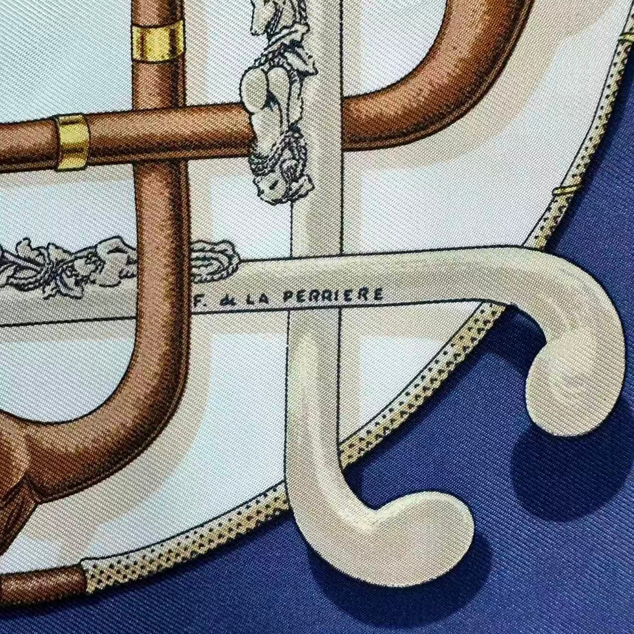 Hermes Silk Scarf Cannes&pommeaux Cane Pattern Navy — view 7