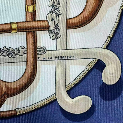 Hermes Silk Scarf Cannes&pommeaux Cane Pattern Navy — view 7