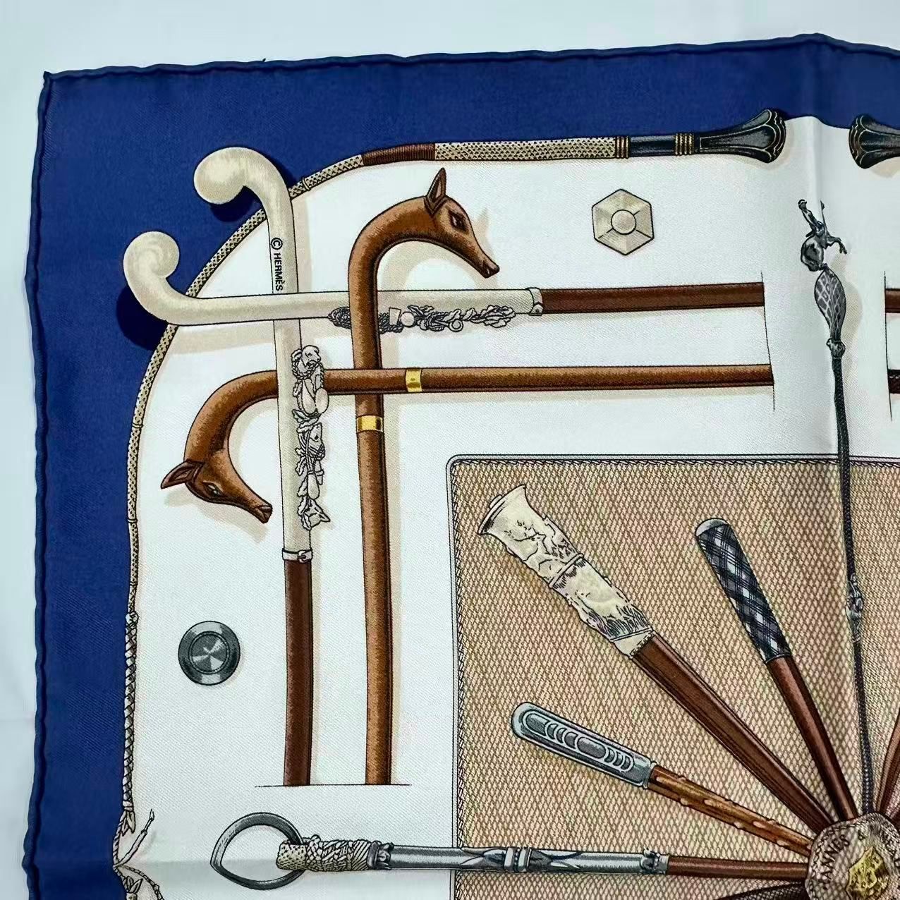 Hermes Silk Scarf Cannes&pommeaux Cane Pattern Navy — view 2