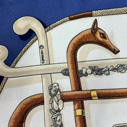 Hermes Silk Scarf Cannes&pommeaux Cane Pattern Navy — view 8