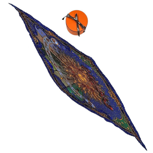 Hermes Pleats Scarf Silk Astres Et Soleils Celestial Bodies and Sun Navy