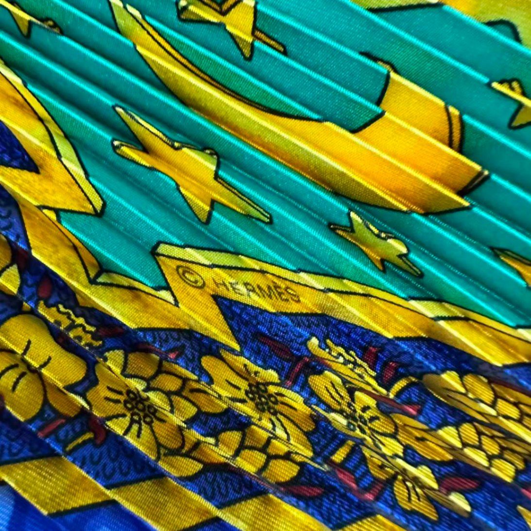 Hermes Pleats Scarf Silk Astres Et Soleils Celestial Bodies and Sun Navy — view 6