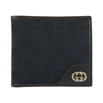 Gucci Interlocking Black Silver GG Canvas Compact Wallet