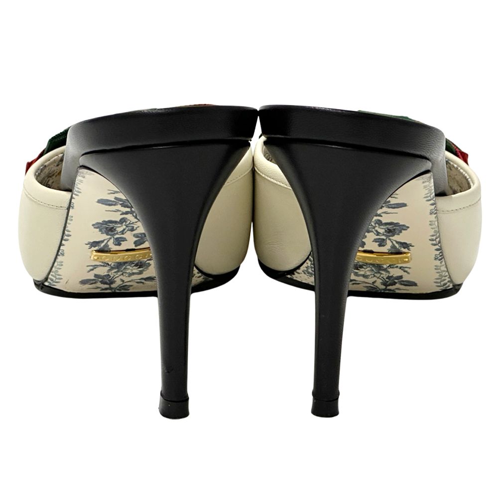 Gucci Mules Sherry Leather Bow Ivory Black 37 2 1 Heels Ribbon Bicolor — view 3