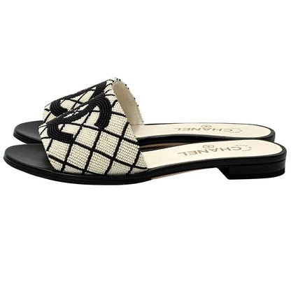 Chanel Sandals CC Logo Beads White Black 38 Summer — view 2