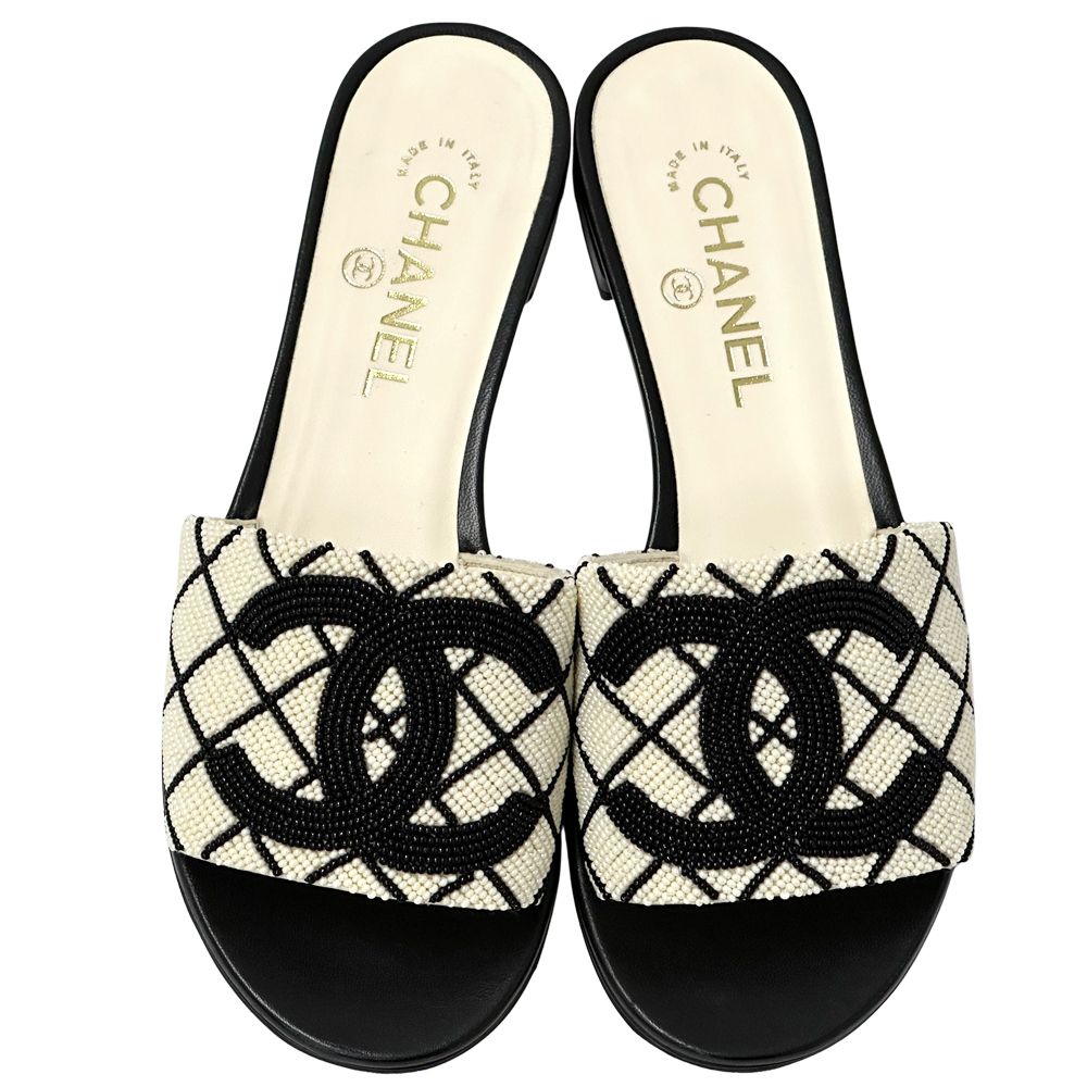 Chanel Sandals CC Logo Beads White Black 38 Summer — view 5
