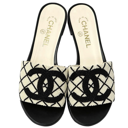 Chanel Sandals CC Logo Beads White Black 38 Summer — view 5