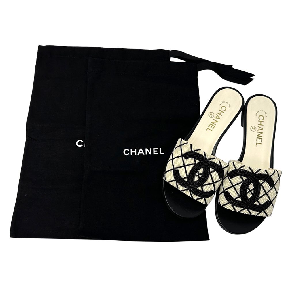 Chanel Sandals CC Logo Beads White Black 38 Summer — view 9