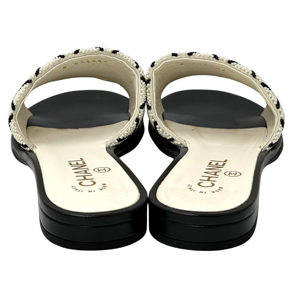 Chanel Sandals CC Logo Beads White Black 38 Summer — view 4