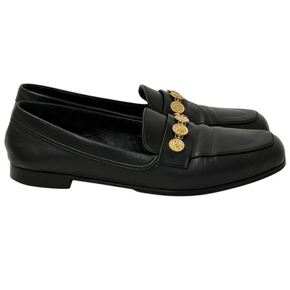 Chanel Leather Shoes Loafers Icon Black Gold — view 5