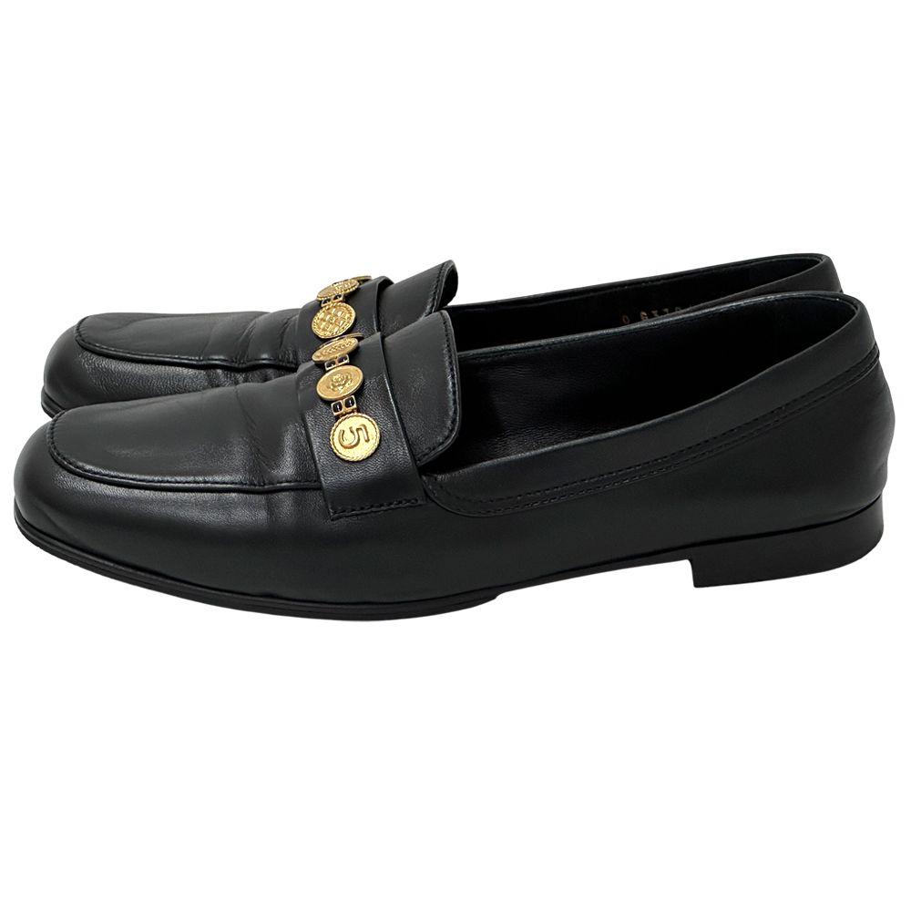 Chanel Leather Shoes Loafers Icon Black Gold — view 3
