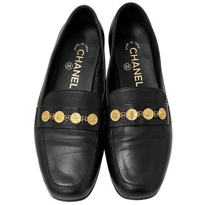 Chanel Leather Shoes Loafers Icon Black Gold — view 2