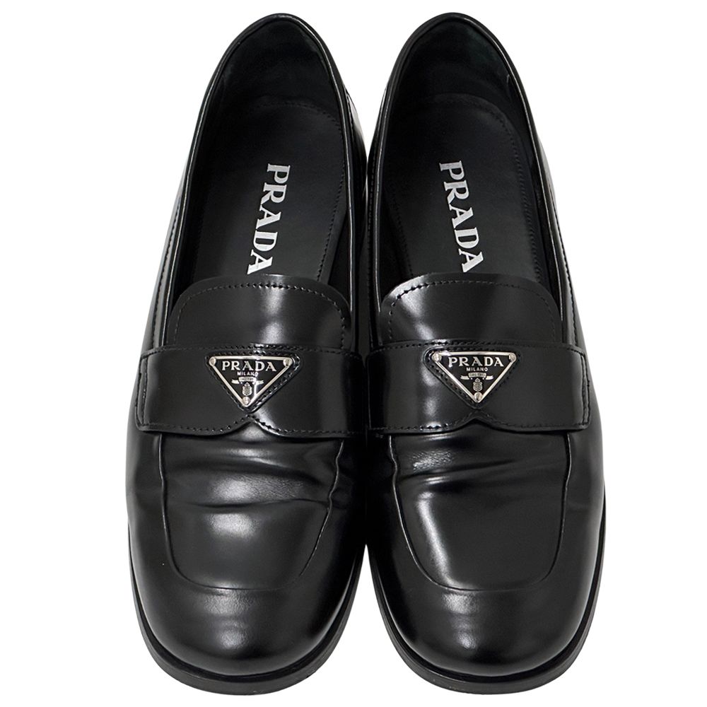 Prada Leather Shoes Triangle Logo Loafers Black 39 Simple — view 5