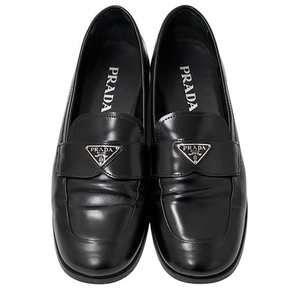 Prada Leather Shoes Triangle Logo Loafers Black 39 Simple — view 5