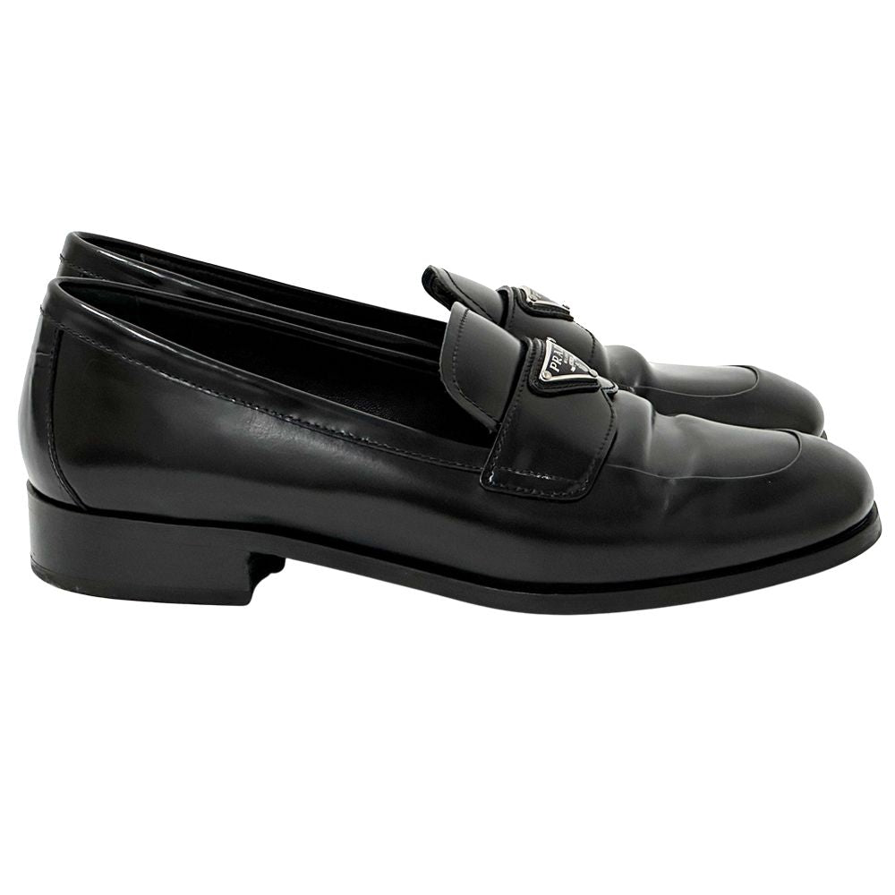 Prada Leather Shoes Triangle Logo Loafers Black 39 Simple — view 3