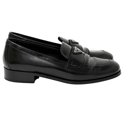 Prada Leather Shoes Triangle Logo Loafers Black 39 Simple — view 3