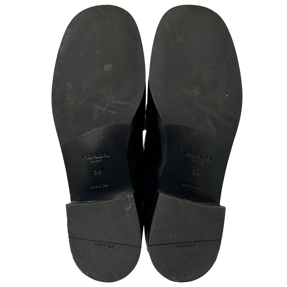 Prada Leather Shoes Triangle Logo Loafers Black 39 Simple — view 6
