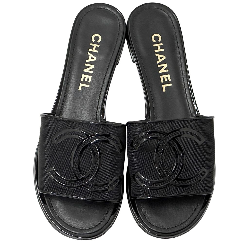 Chanel Sandals CC Logo Mesh Black 39 Summer Simple — view 6