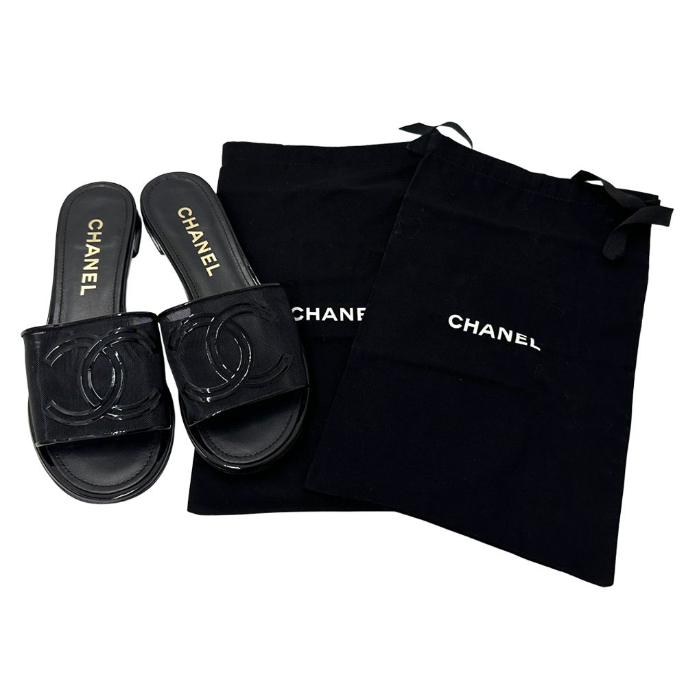Chanel Sandals CC Logo Mesh Black 39 Summer Simple — view 8