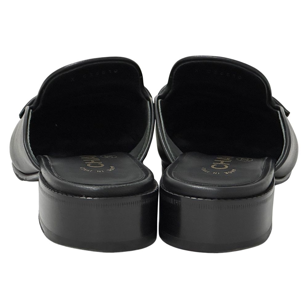 Chanel Mules Leather Black Gold 38 2 1 CC Logo — view 4