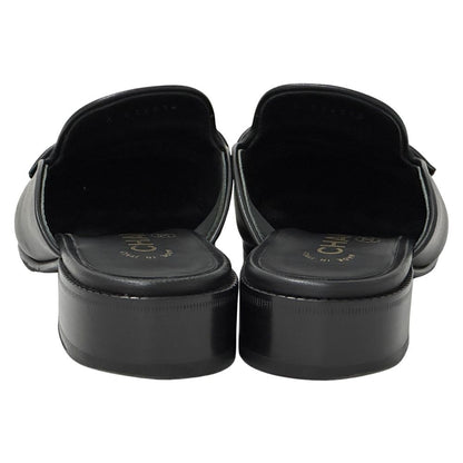 Chanel Mules Leather Black Gold 38 2 1 CC Logo — view 4