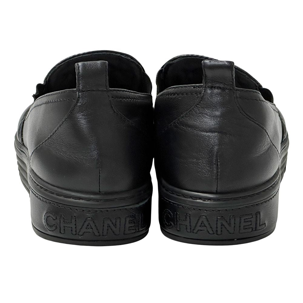 Chanel Shoes Quilted Leather Slip on Black Gold 39 Sneakers Thick Sole — view 4