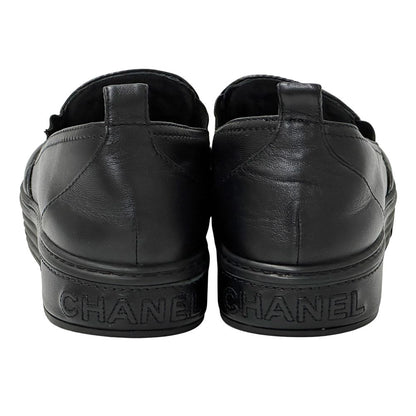 Chanel Shoes Quilted Leather Slip on Black Gold 39 Sneakers Thick Sole — view 4