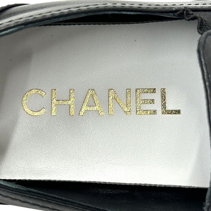 Chanel Shoes Quilted Leather Slip on Black Gold 39 Sneakers Thick Sole — view 7