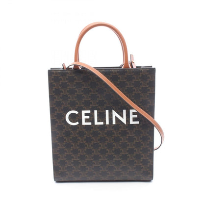 Celine Tote Small Vertical Cover Triomphe 2-Way Black Brown Canvas Leather