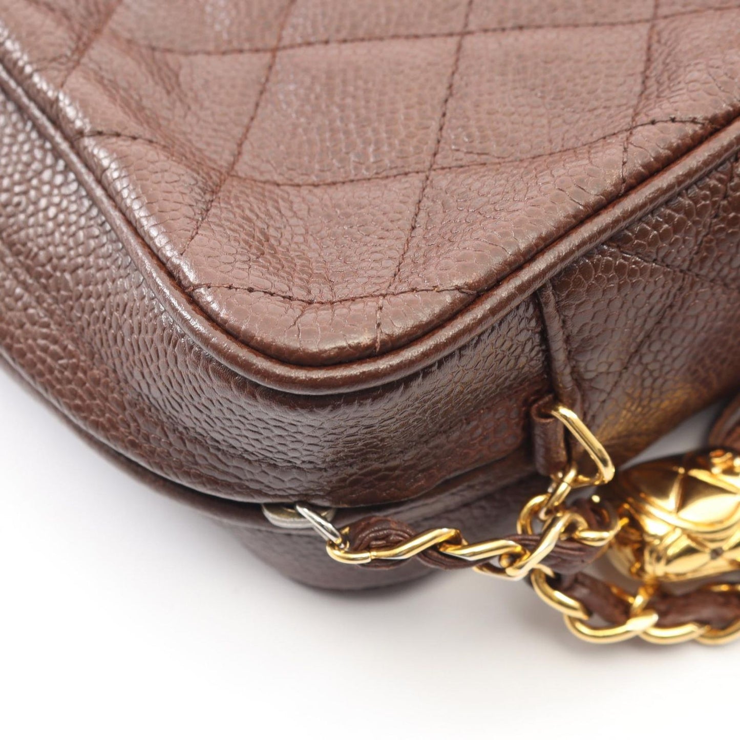 Chanel Shoulder Bag Quilted Brown Caviar Leather Fringe Chain — view 8
