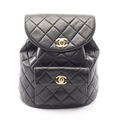 Chanel Backpack Quilted Black Lambskin Double Turnlock Chain