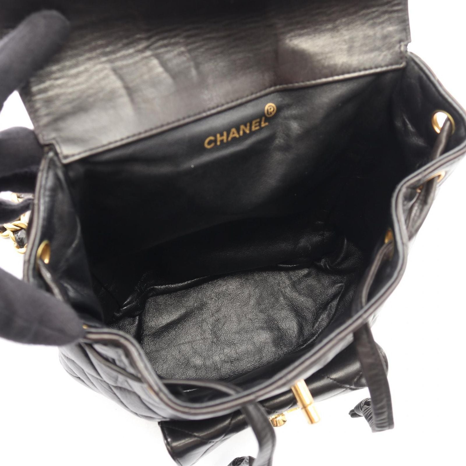 Chanel Backpack Quilted Black Lambskin Double Turnlock Chain — view 3