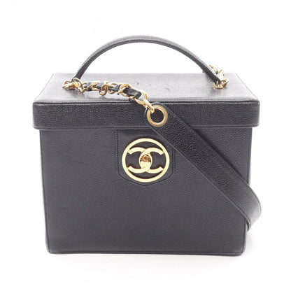 Chanel Handbag CC Logo 2-Way Black Caviar Leather Vanity Chain