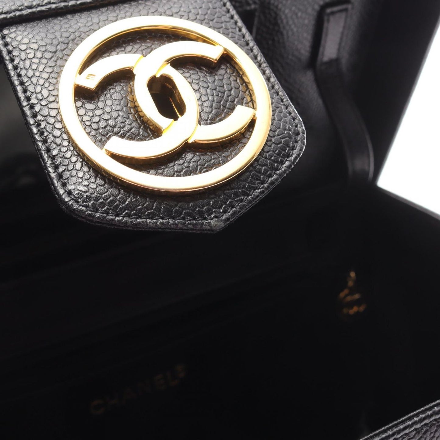Chanel Handbag CC Logo 2-Way Black Caviar Leather Vanity Chain — view 9