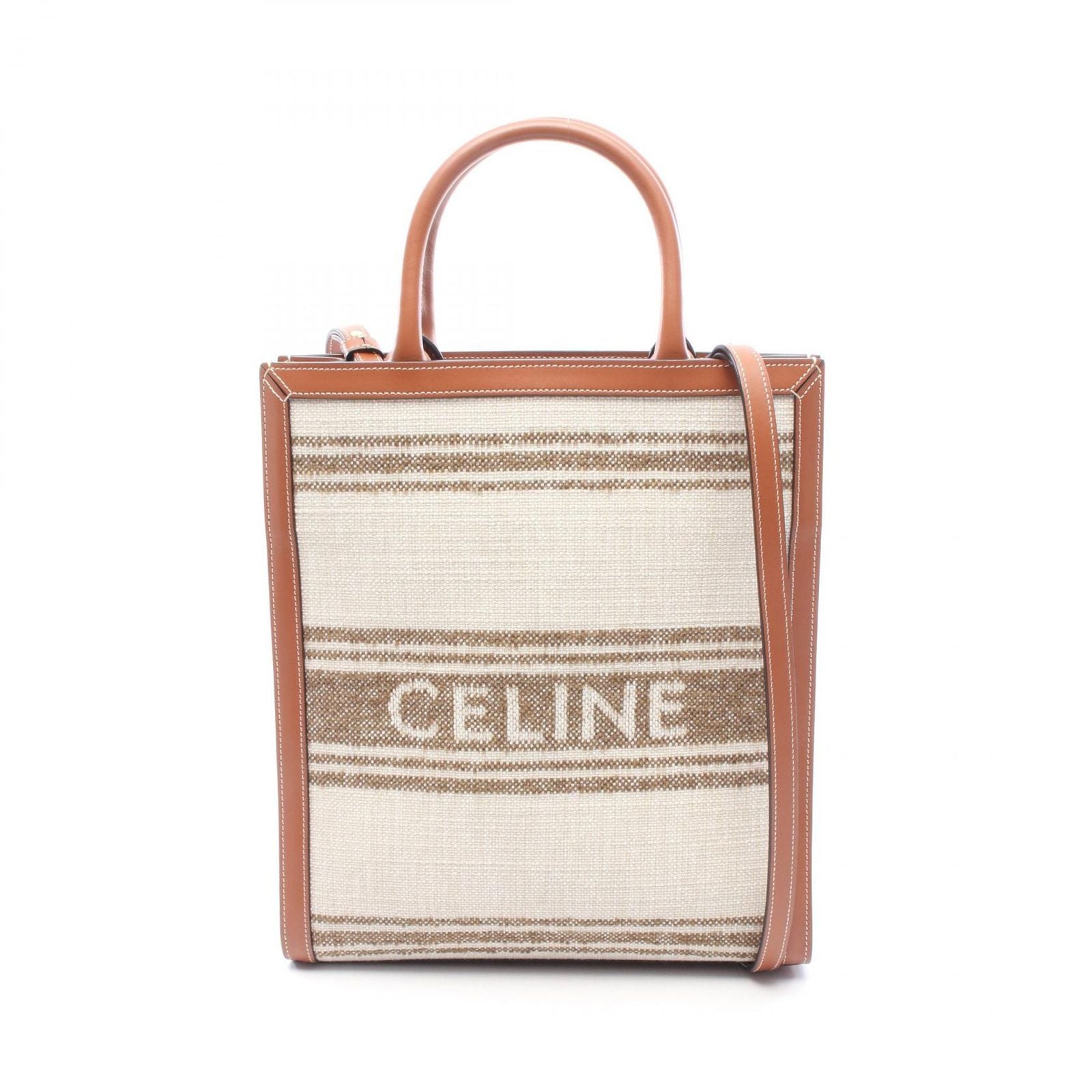 Celine Tote Small Vertical Cover 2-Way Natural Brown Canvas Leather