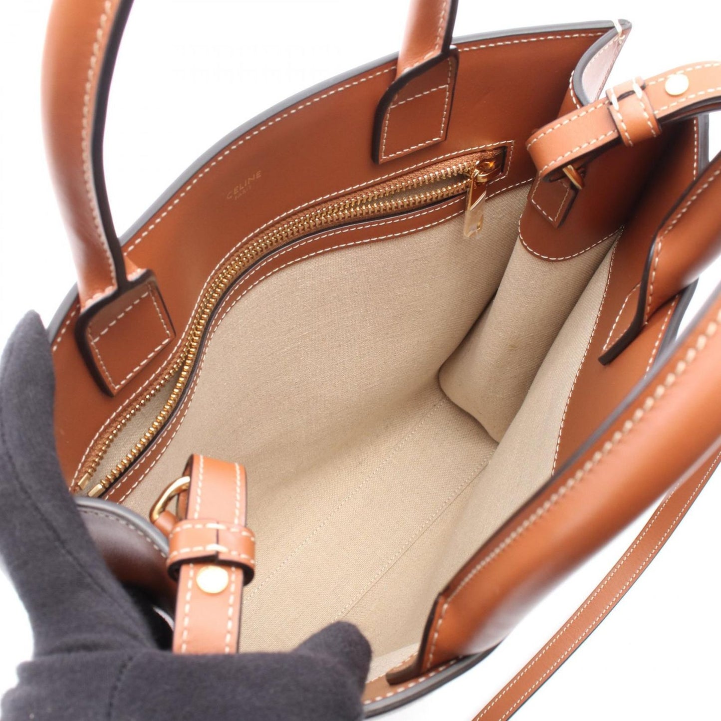 Celine Tote Small Vertical Cover 2-Way Natural Brown Canvas Leather — view 3